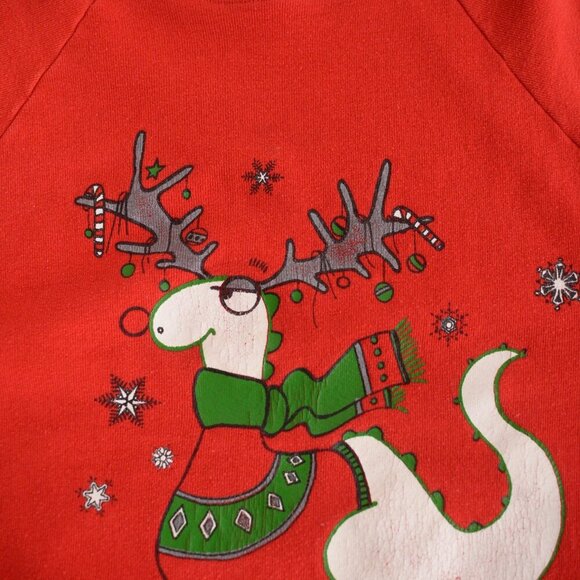 Vintage Red Christmas Crew Rudolph Dino Festive Holiday Ugly Sweater Large - Picture 10 of 11